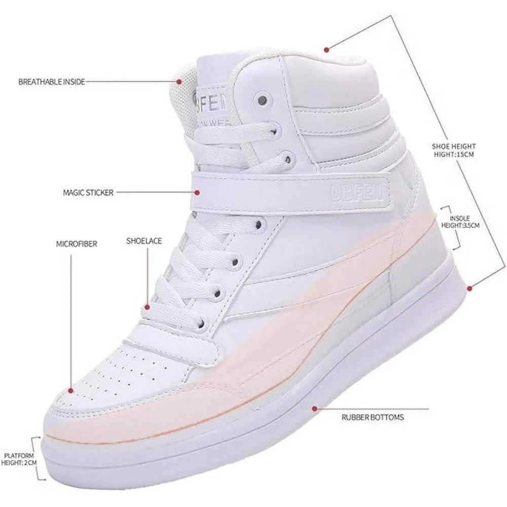 UBFEN‎ White High Top Fashion Sneakers Platform Lace Up Magic Sticker Shoes 37